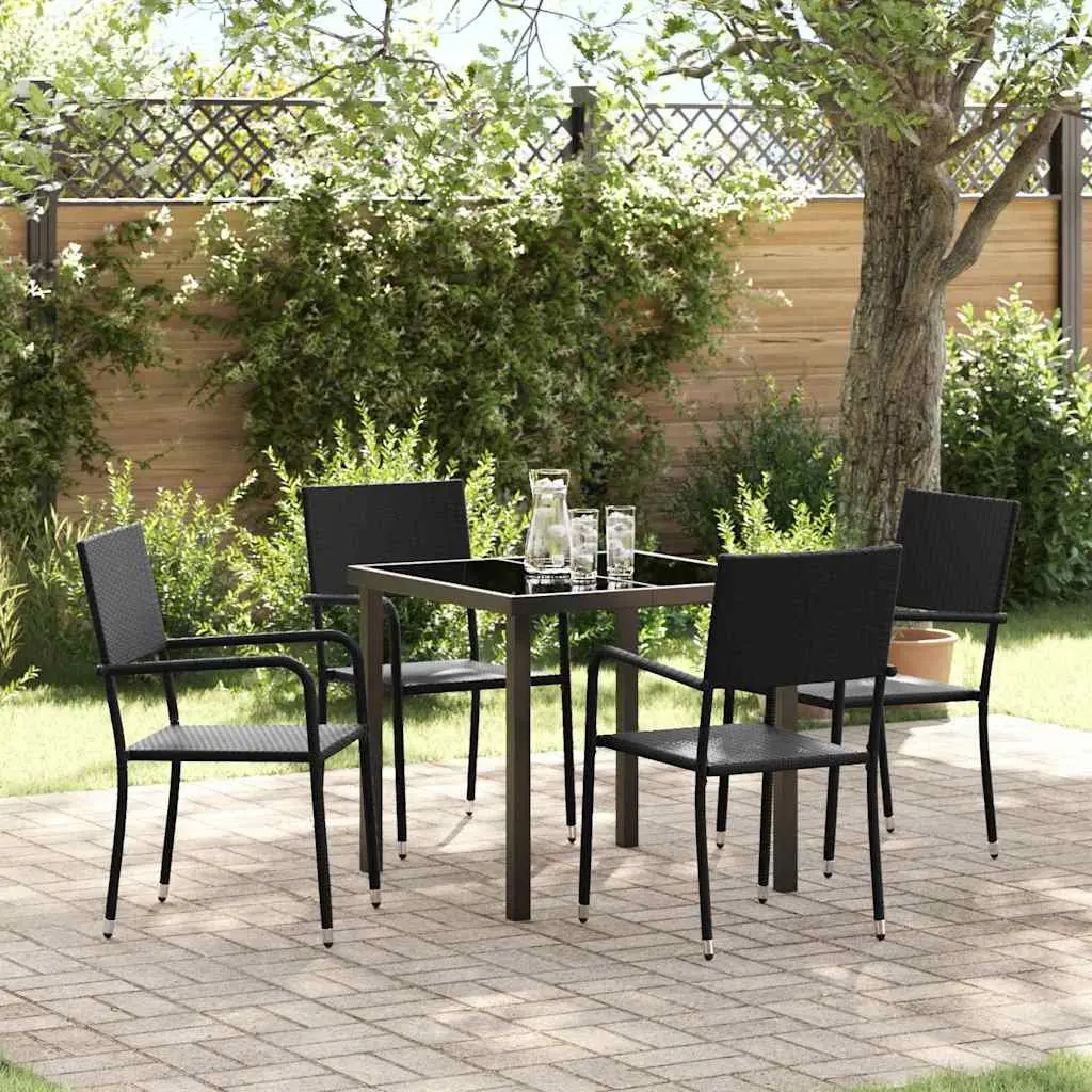 Outdoor Dining Set Modern Black Poly Rattan 5 Piece Garden Furniture with Cushion