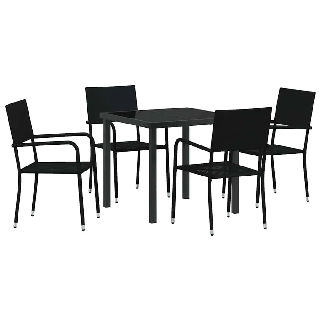Outdoor Dining Set Modern Black Poly Rattan 5 Piece Garden Furniture with Cushion