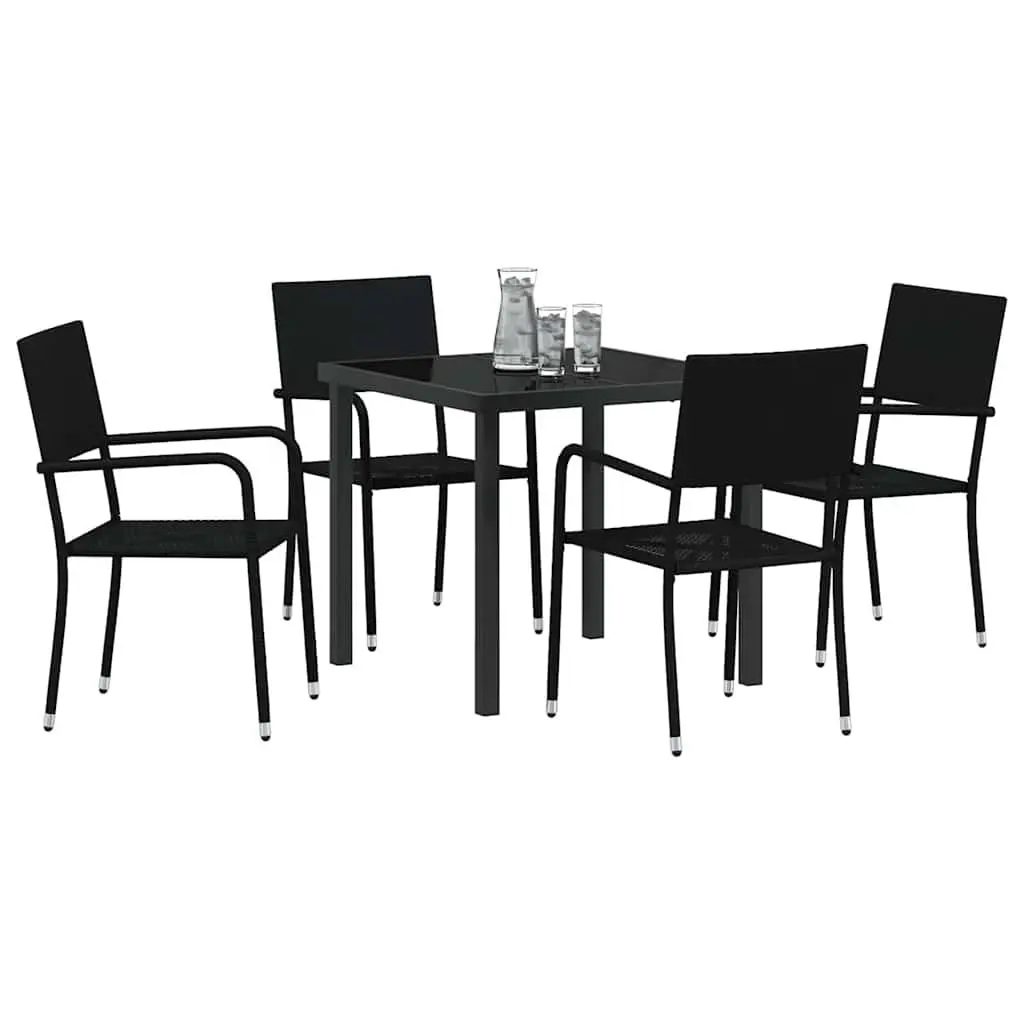 Outdoor Dining Set Modern Black Poly Rattan 5 Piece Garden Furniture with Cushion