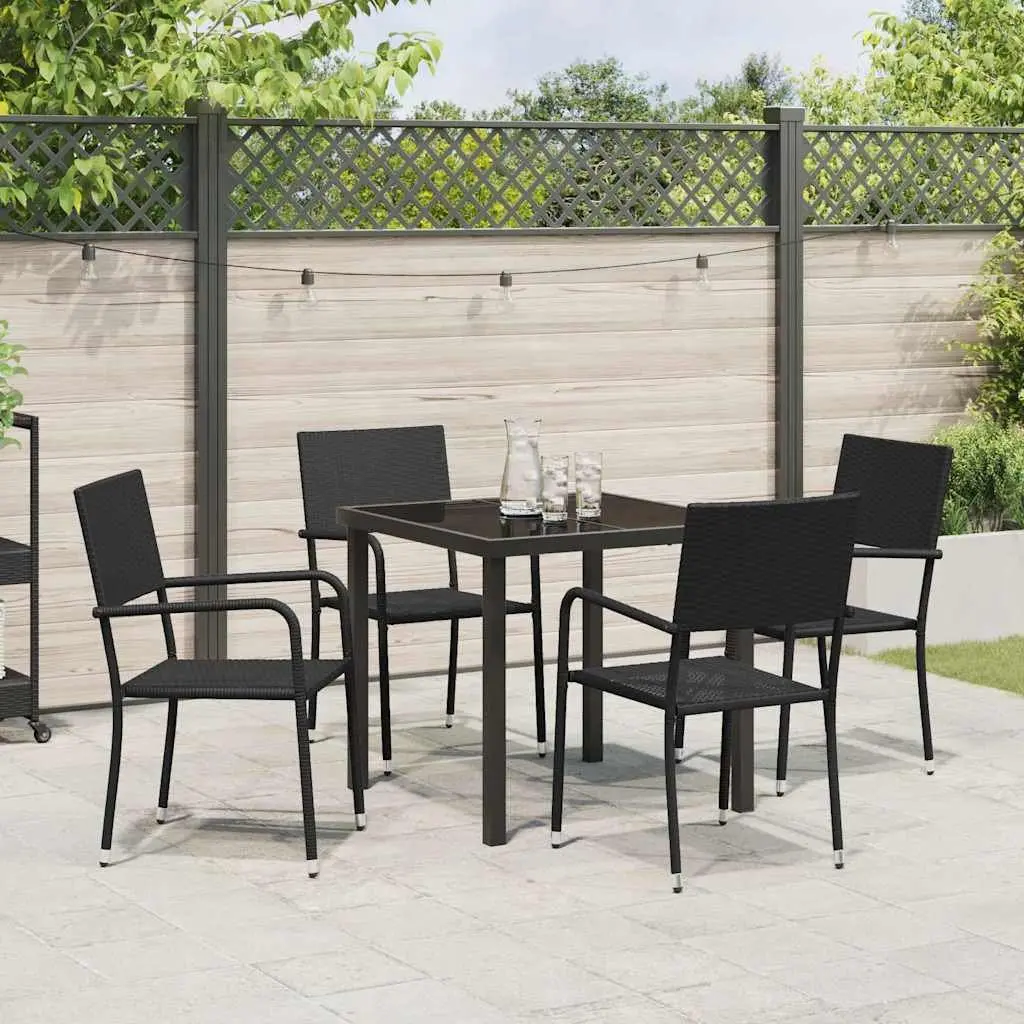 Outdoor Dining Set Modern Black Poly Rattan 5 Piece Garden Furniture with Cushion