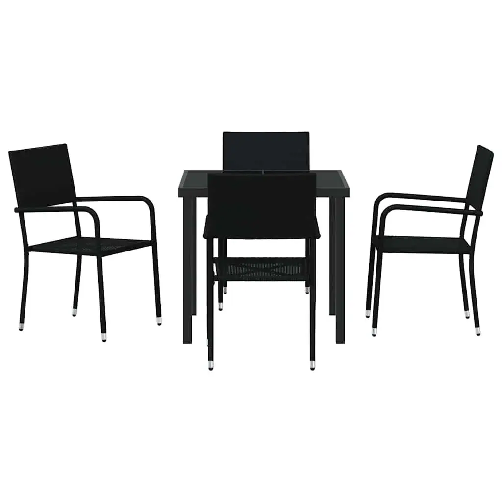 Outdoor Dining Set Modern Black Poly Rattan 5 Piece Garden Furniture with Cushion