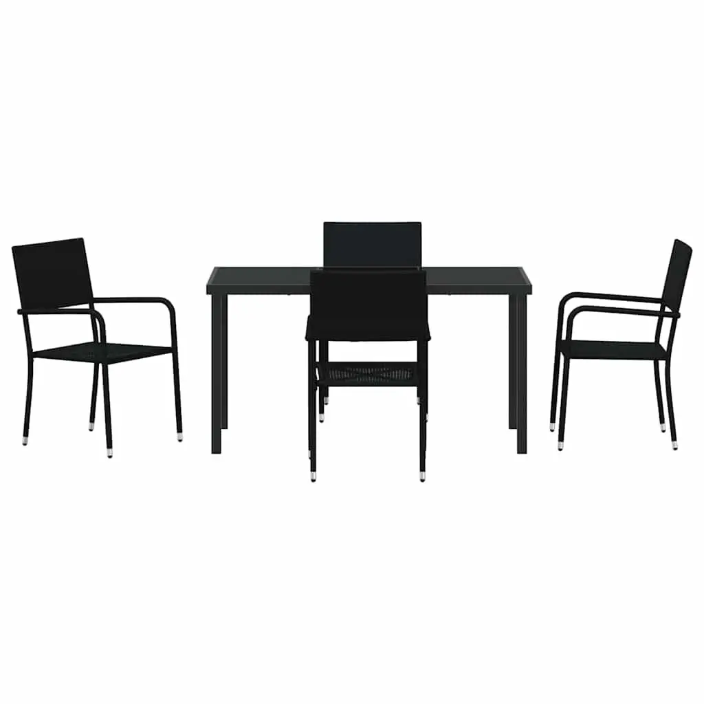 Outdoor Garden Dining Set Modern Black Poly Rattan Tempered Glass Table 5 Piece