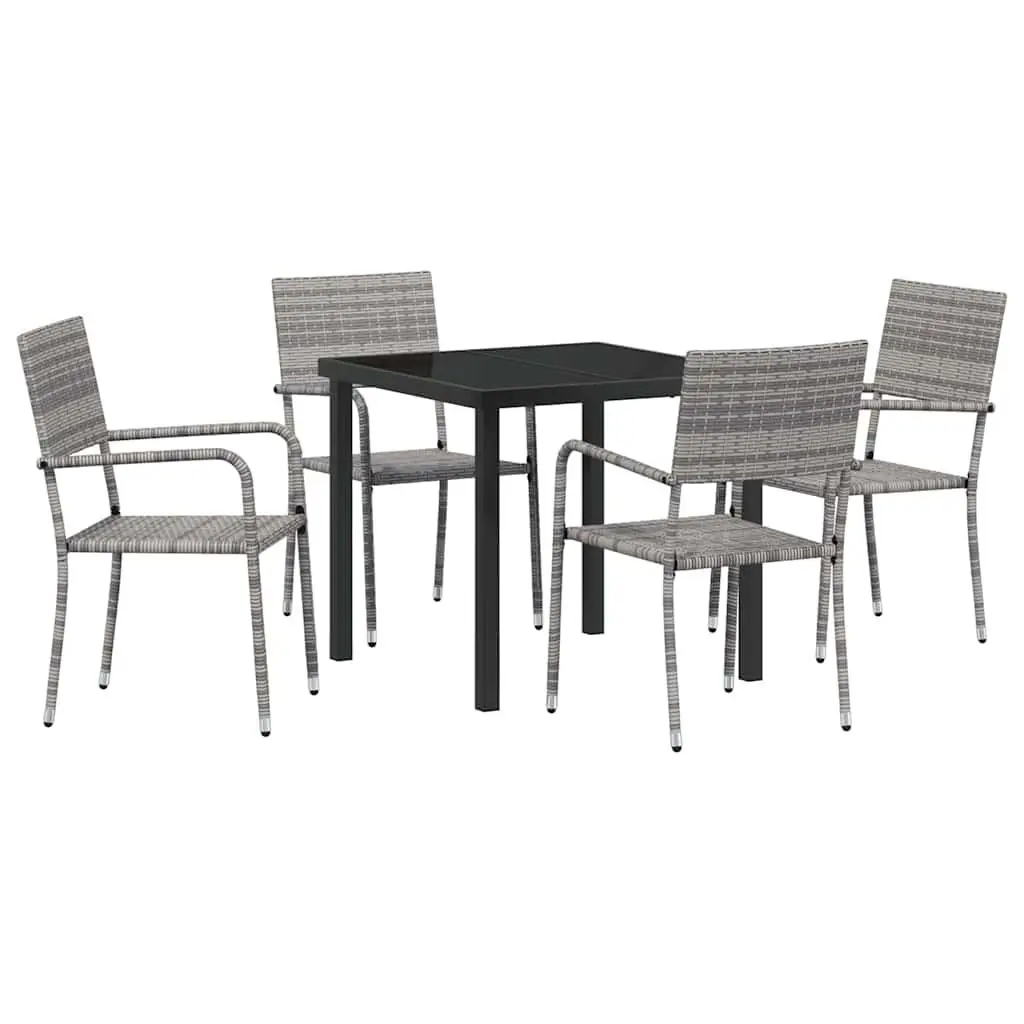 Garden Dining Set Grey Poly Rattan 5 Piece Outdoor Furniture with Cushions