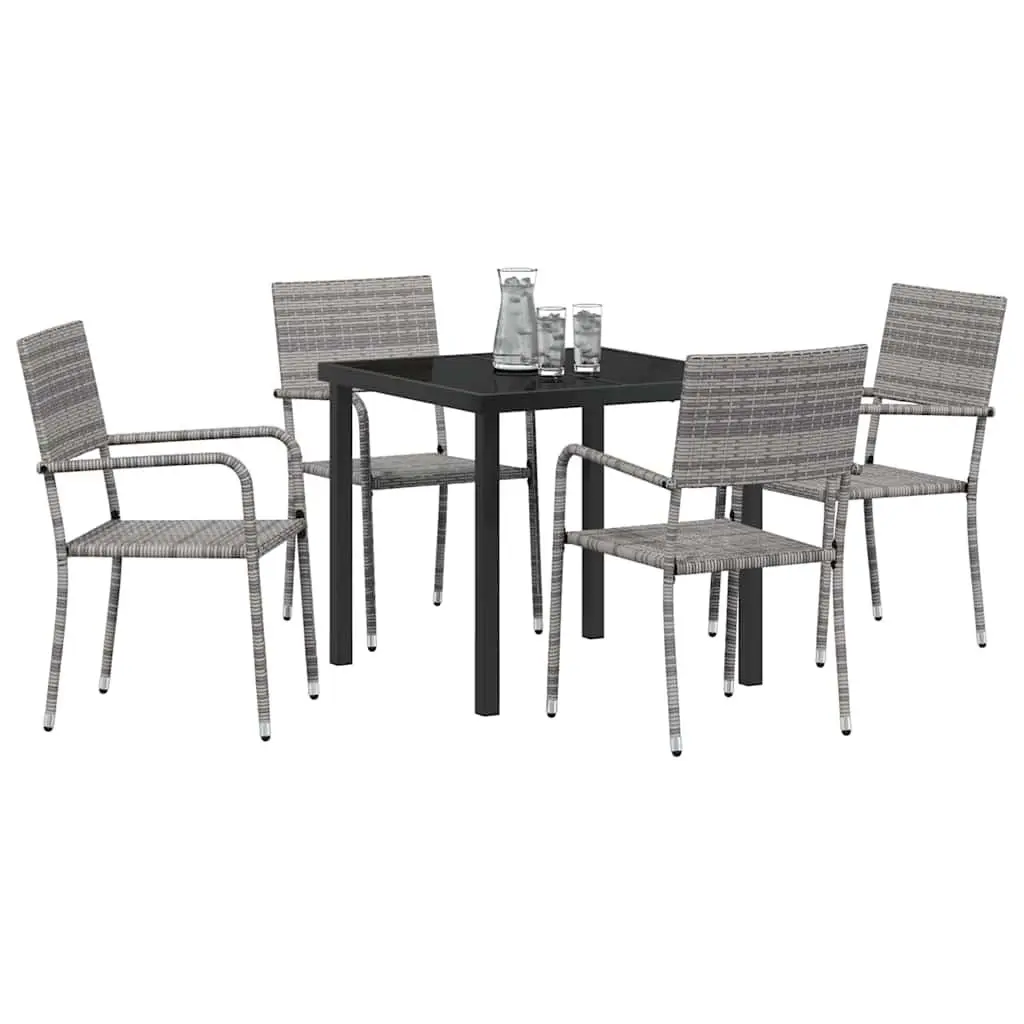 Garden Dining Set Grey Poly Rattan 5 Piece Outdoor Furniture with Cushions