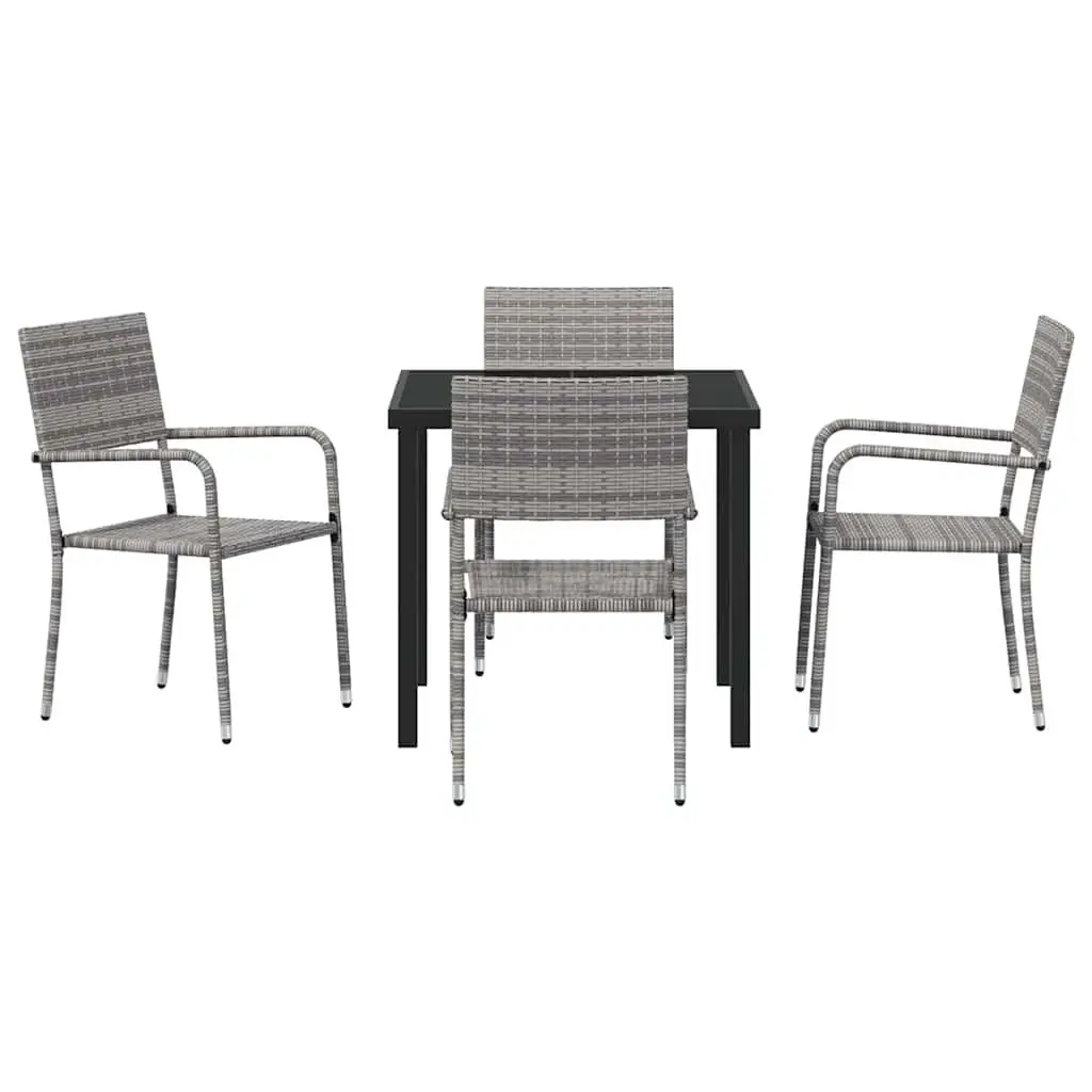 Garden Dining Set Grey Poly Rattan 5 Piece Outdoor Furniture with Cushions