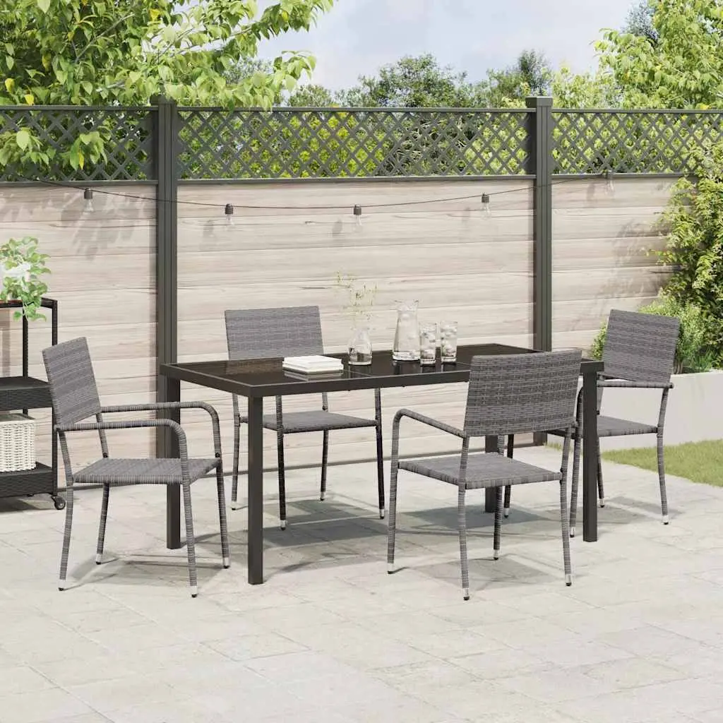 Outdoor Dining Set Modern Grey Poly Rattan 5 Pieces Tempered Glass