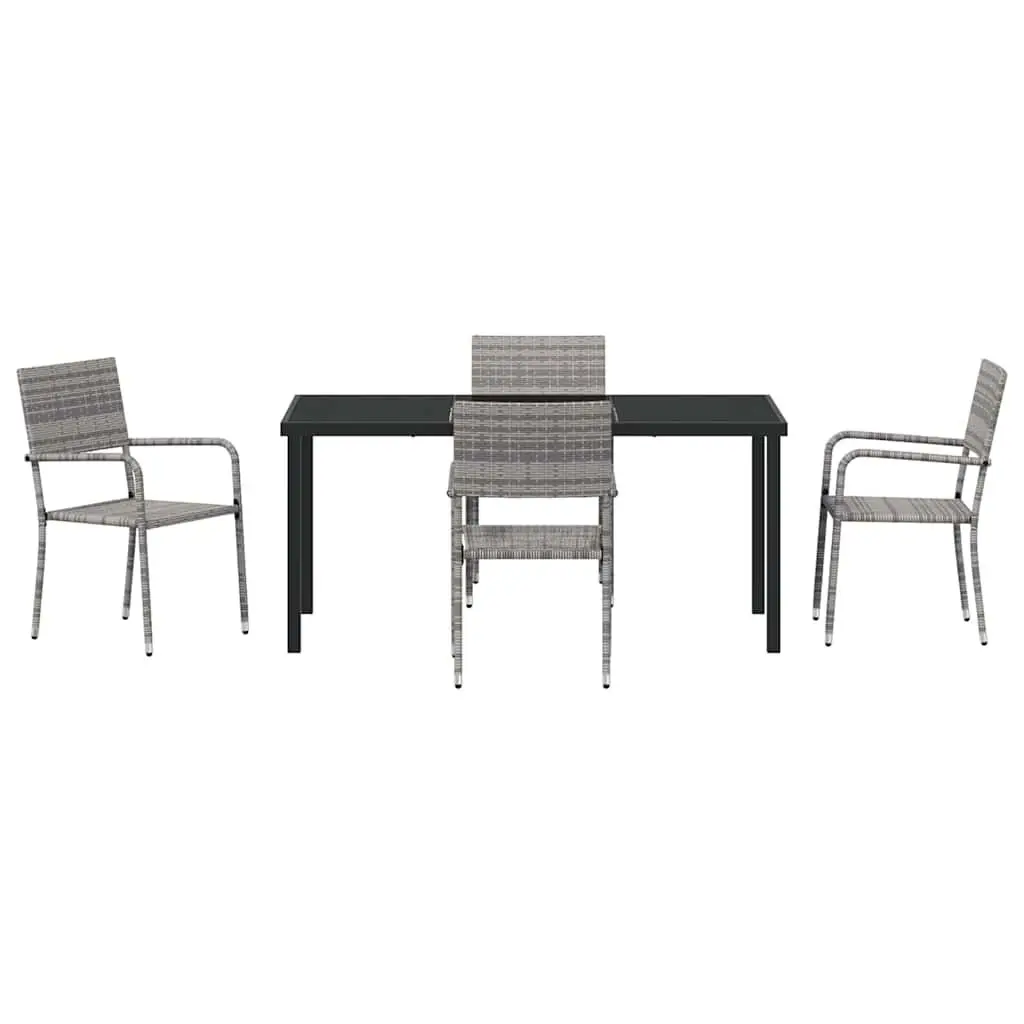 Outdoor Dining Set Modern Grey Poly Rattan 5 Pieces Tempered Glass