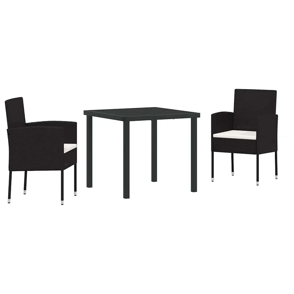 Outdoor Garden Dining Set Black Poly Rattan 3 Piece
