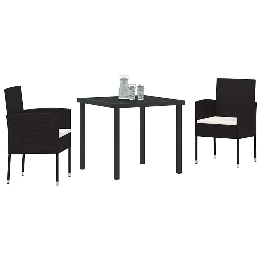 Outdoor Garden Dining Set Black Poly Rattan 3 Piece