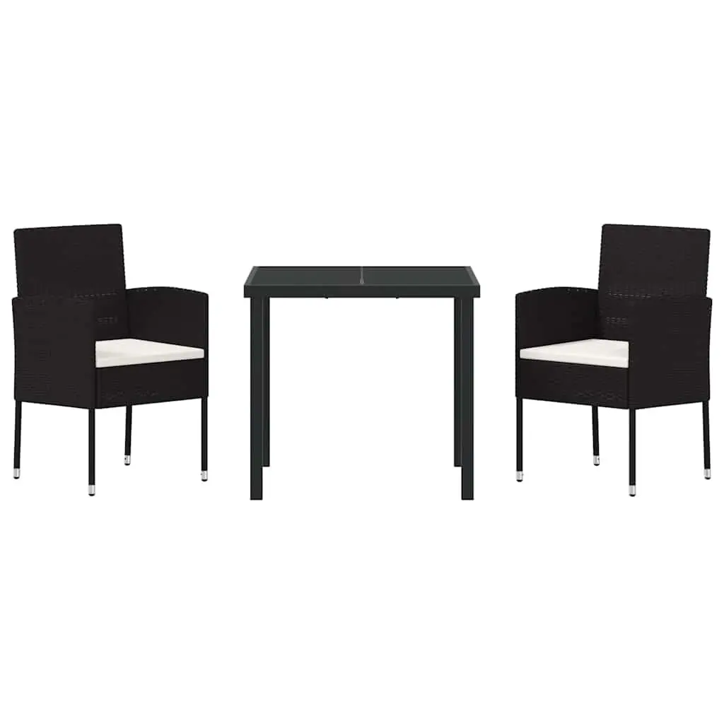 Outdoor Garden Dining Set Black Poly Rattan 3 Piece