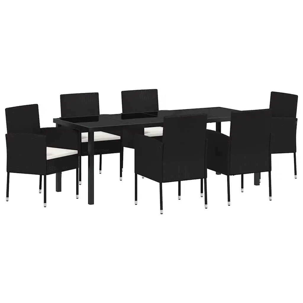 Garden Dining Set 7 Pieces Outdoor Furniture Black Poly Rattan Glass Table