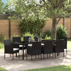 Garden Dining Set 9 Pieces Outdoor Furniture Black Poly Rattan Tempered Glass