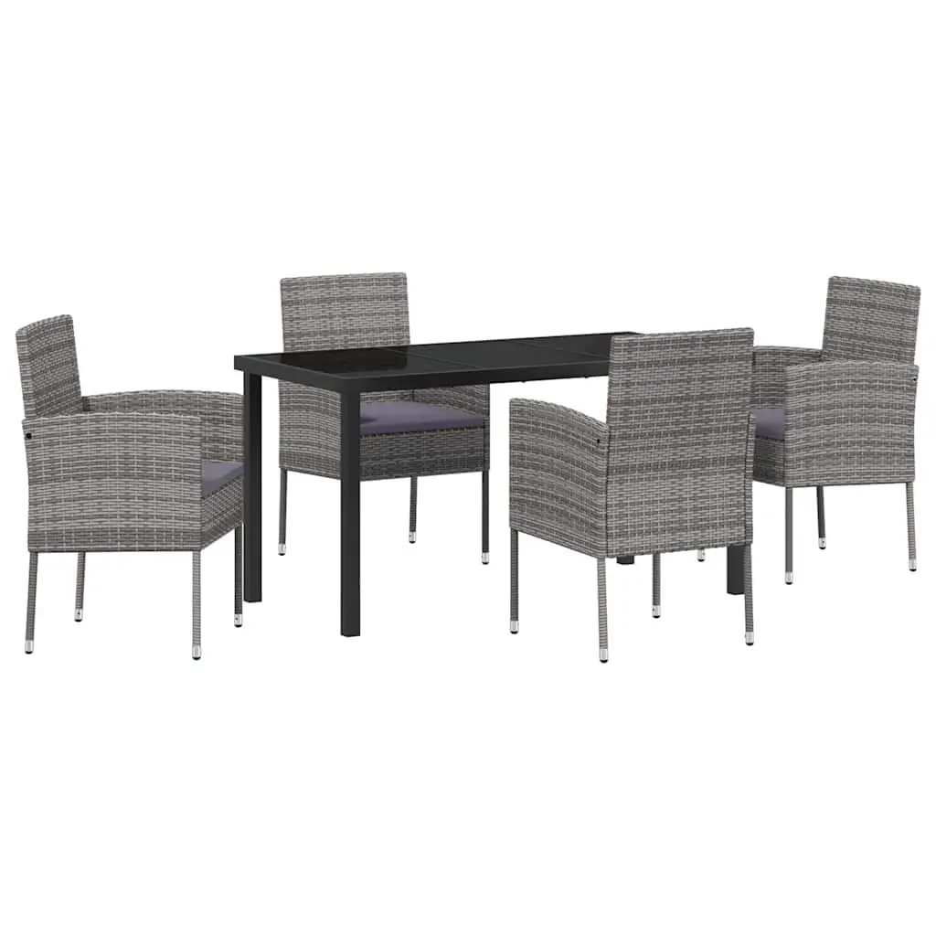 Garden Dining Set 5 Piece Outdoor Furniture Poly Rattan Glass Top Table with Cushions