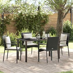 Outdoor Dining Set 5 Piece Garden Furniture Black Poly Rattan Tempered Glass