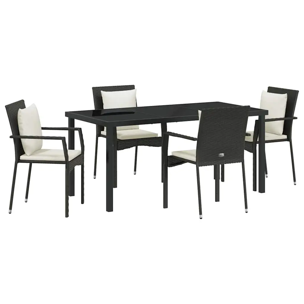 Garden Dining Set 5 Pieces Black Outdoor Furniture Table Chairs with Cushion
