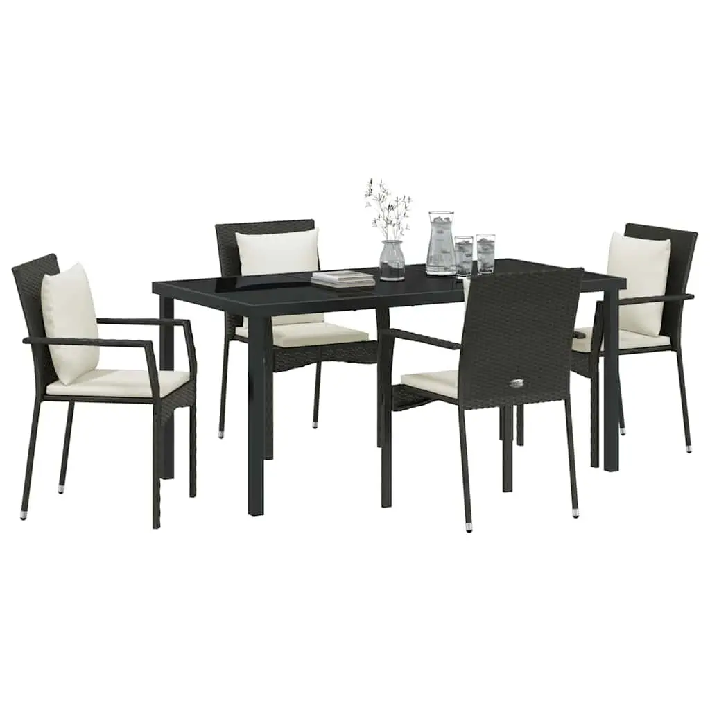 Garden Dining Set 5 Pieces Black Outdoor Furniture Table Chairs with Cushion