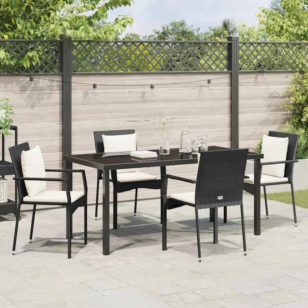 Garden Dining Set 5 Pieces Black Outdoor Furniture Table Chairs with Cushion