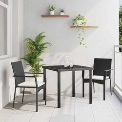 Garden Dining Set 3 Pieces Outdoor Furniture Black Poly Rattan with Cushion