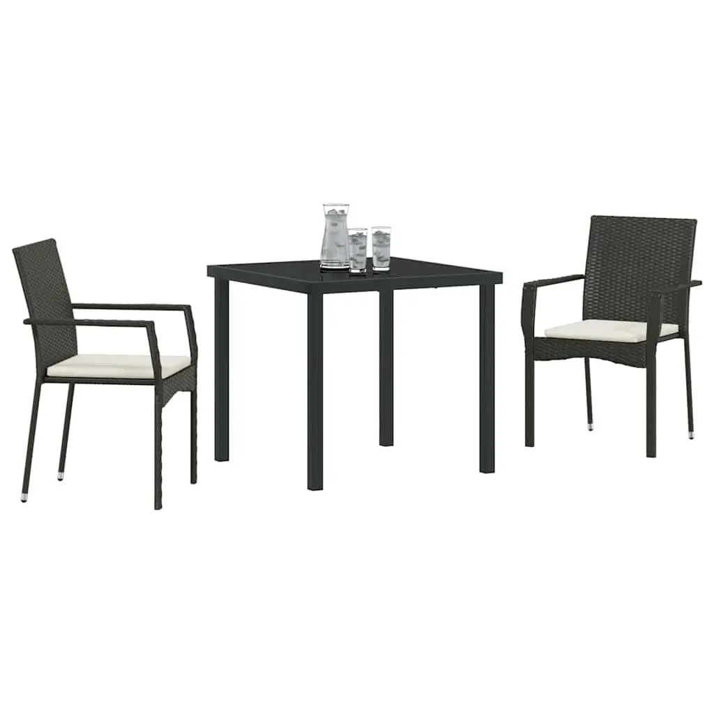 Garden Dining Set Modern Outdoor Furniture 3 Pieces Black Poly Rattan with Cushion