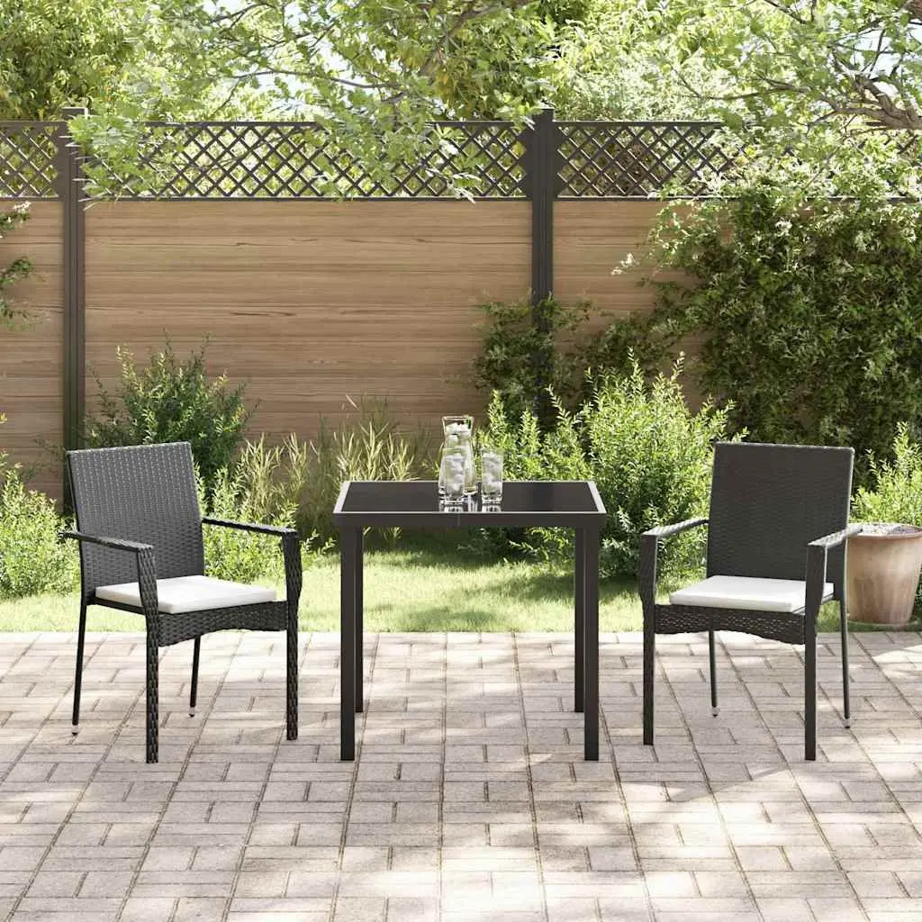 Garden Dining Set Modern Outdoor Furniture 3 Pieces Black Poly Rattan with Cushion