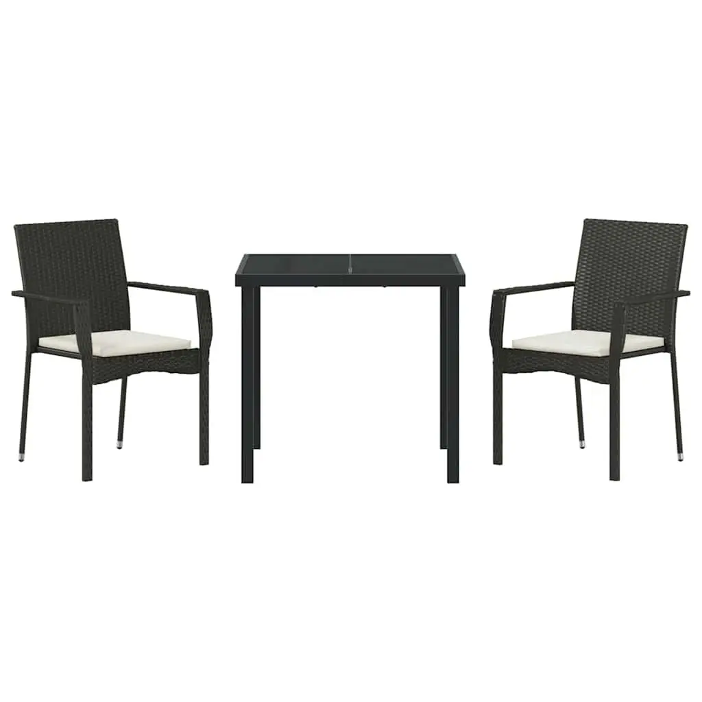 Garden Dining Set Modern Outdoor Furniture 3 Pieces Black Poly Rattan with Cushion