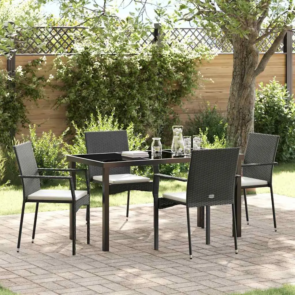 Outdoor Dining Set Tempered Glass Table 5 Piece Garden Furniture with Weatherproof Cushions