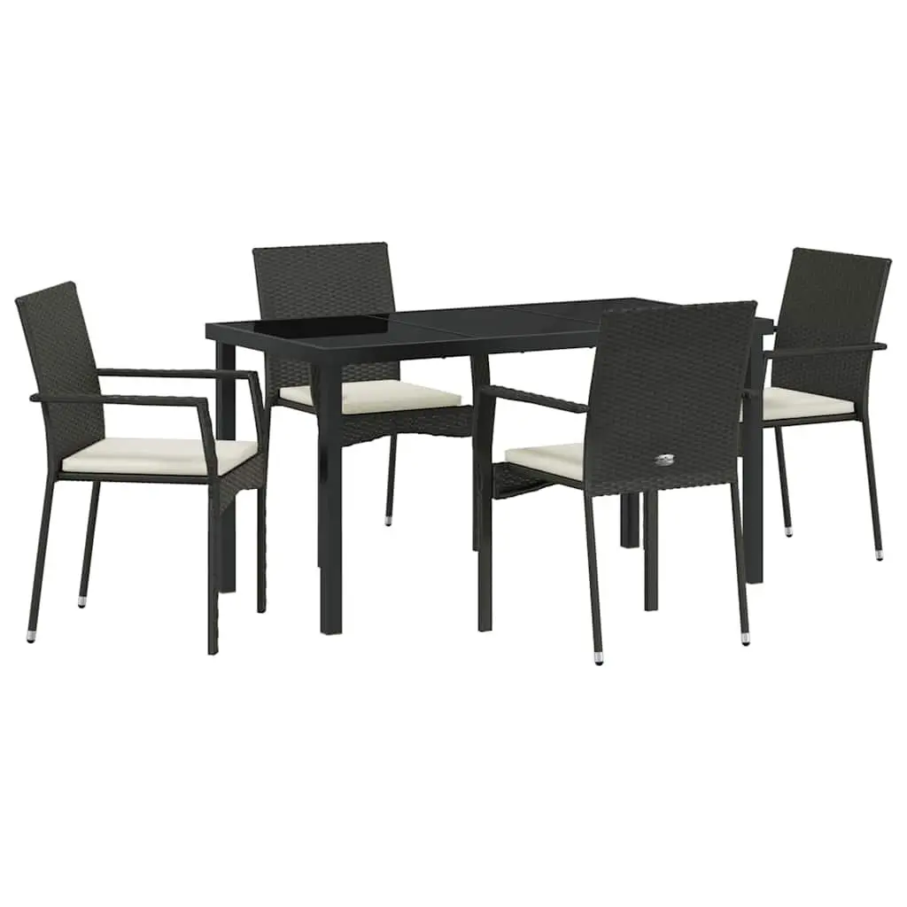 Outdoor Dining Set Tempered Glass Table 5 Piece Garden Furniture with Weatherproof Cushions