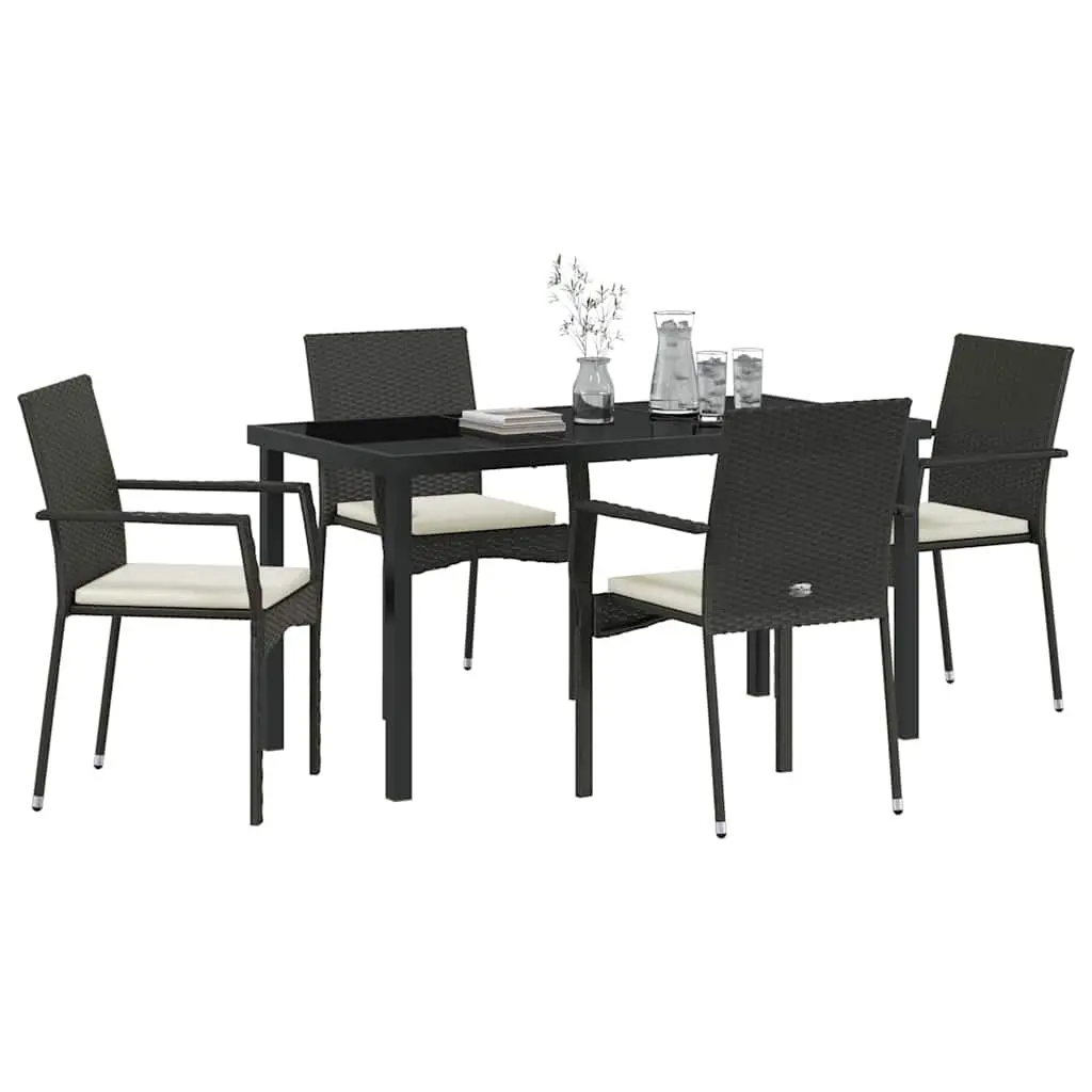 Outdoor Dining Set Tempered Glass Table 5 Piece Garden Furniture with Weatherproof Cushions