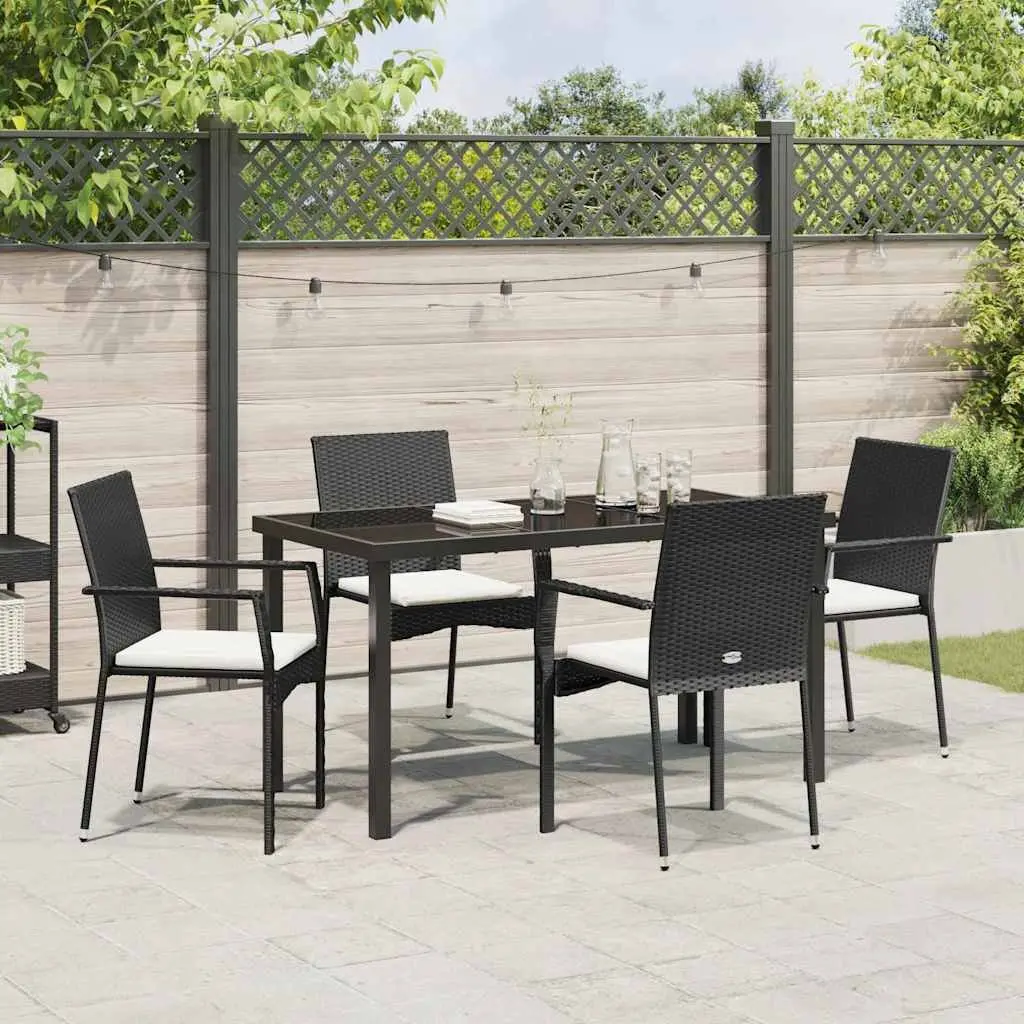 Outdoor Dining Set Tempered Glass Table 5 Piece Garden Furniture with Weatherproof Cushions