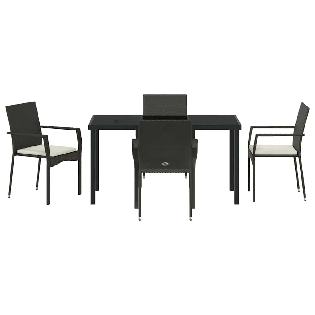 Outdoor Dining Set Tempered Glass Table 5 Piece Garden Furniture with Weatherproof Cushions