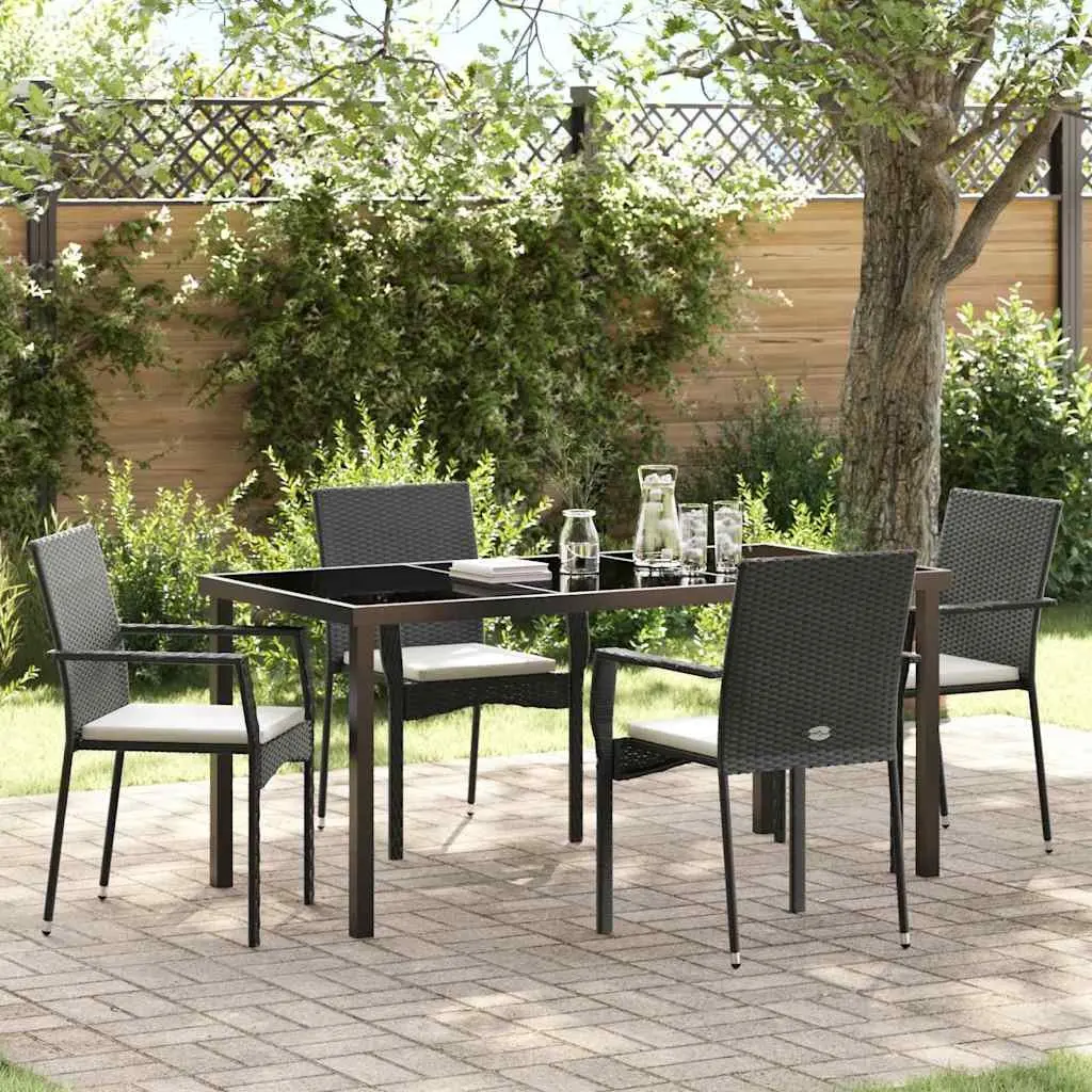 Garden Dining Set Black 5 Piece Outdoor Furniture Table Chair Cushion