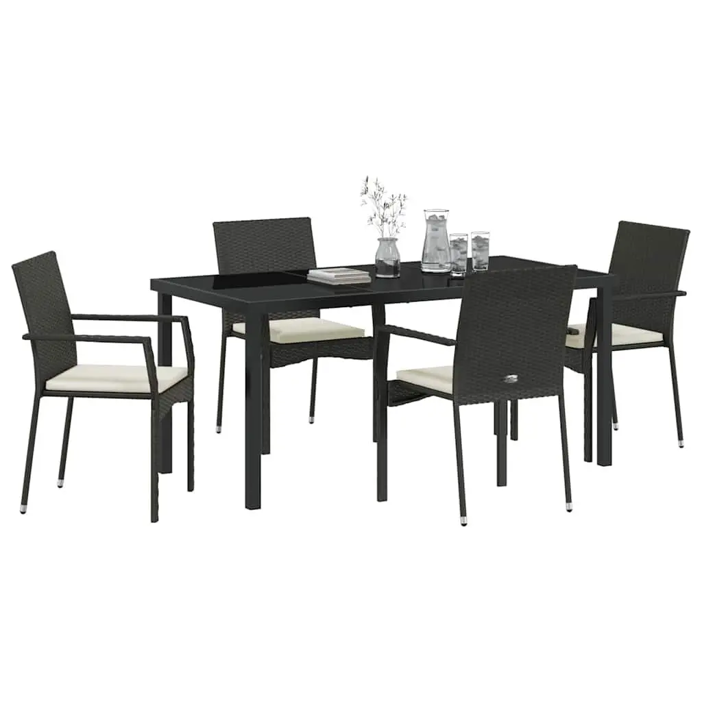 Garden Dining Set Black 5 Piece Outdoor Furniture Table Chair Cushion