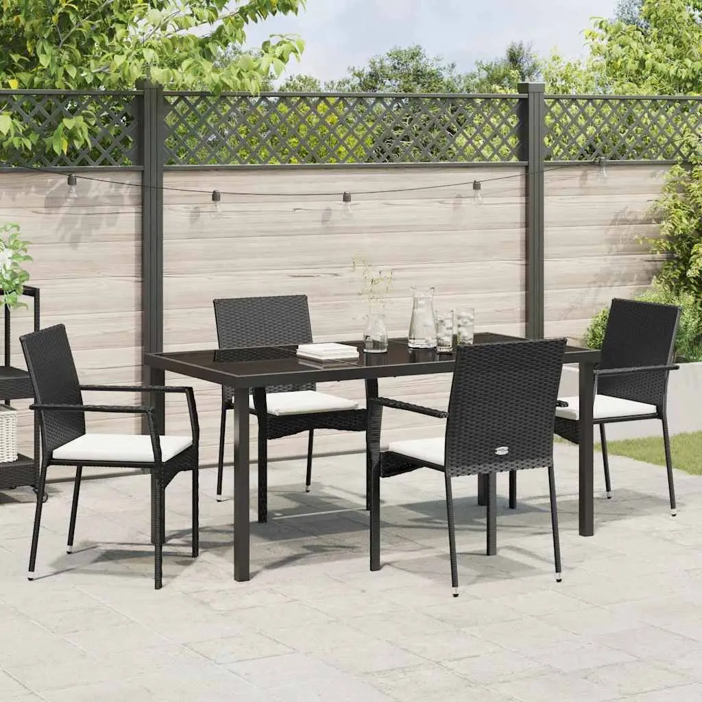 Garden Dining Set Black 5 Piece Outdoor Furniture Table Chair Cushion