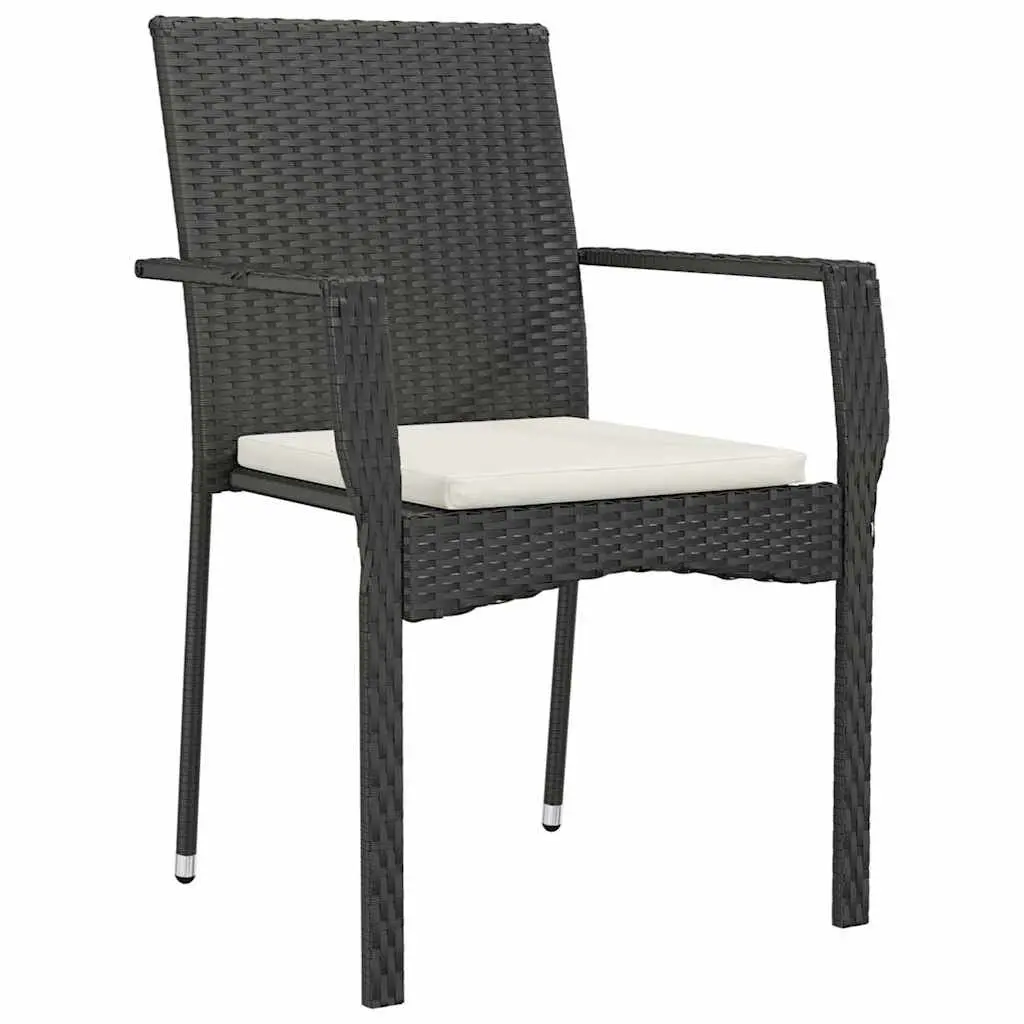 Outdoor Garden Dining Set Black Poly Rattan Tempered Glass Table 7 Pieces