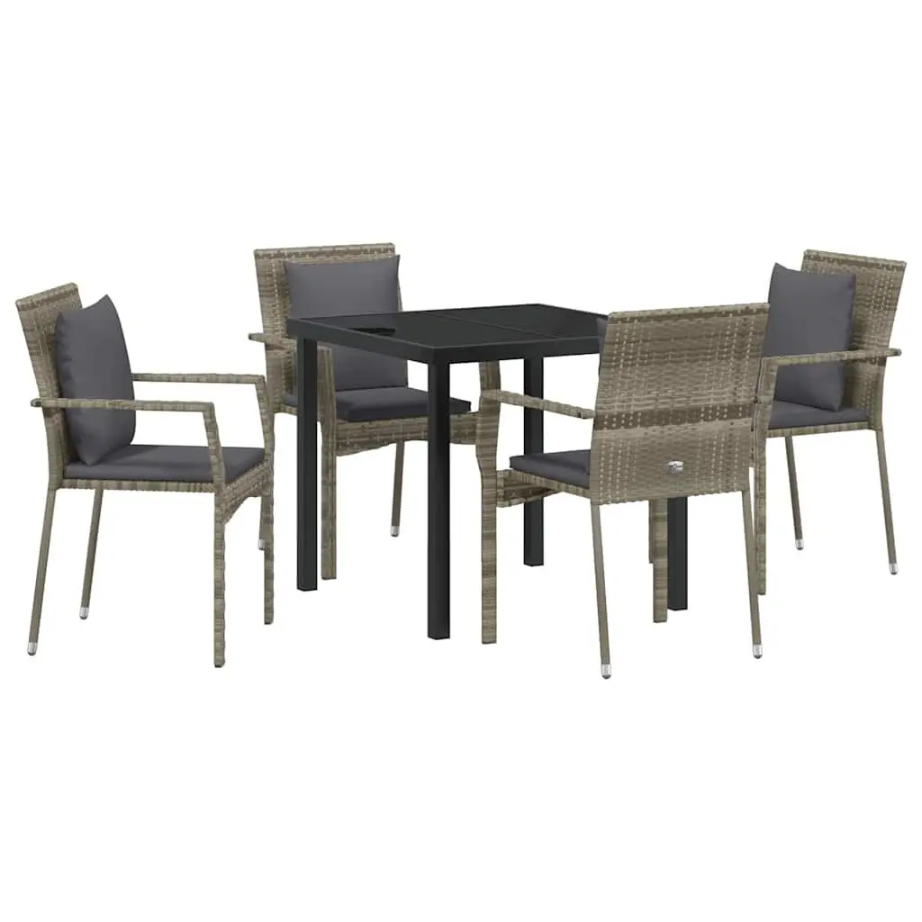 Outdoor Garden Dining Set Modern Grey Poly Rattan 5 Piece Tempered Glass Table Chairs
