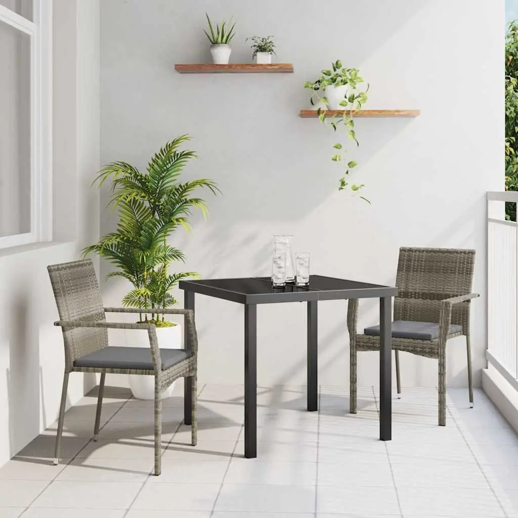 Garden Dining Set 3 Pieces Grey Outdoor Furniture Patio Rattan Chairs Table