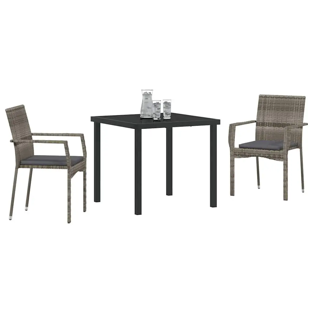 Garden Dining Set 3 Pieces Grey Outdoor Furniture Patio Rattan Chairs Table
