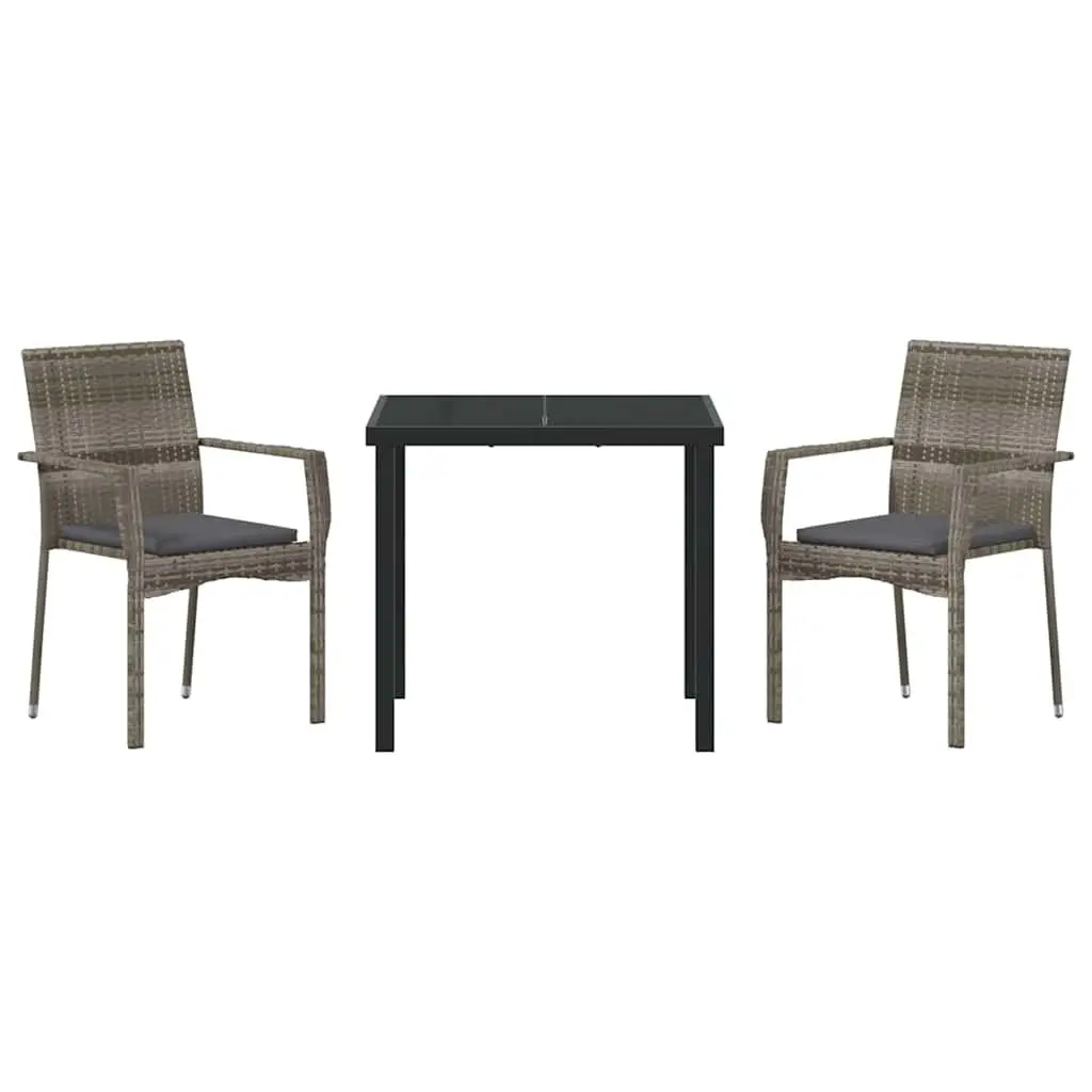 Garden Dining Set 3 Pieces Grey Outdoor Furniture Patio Rattan Chairs Table