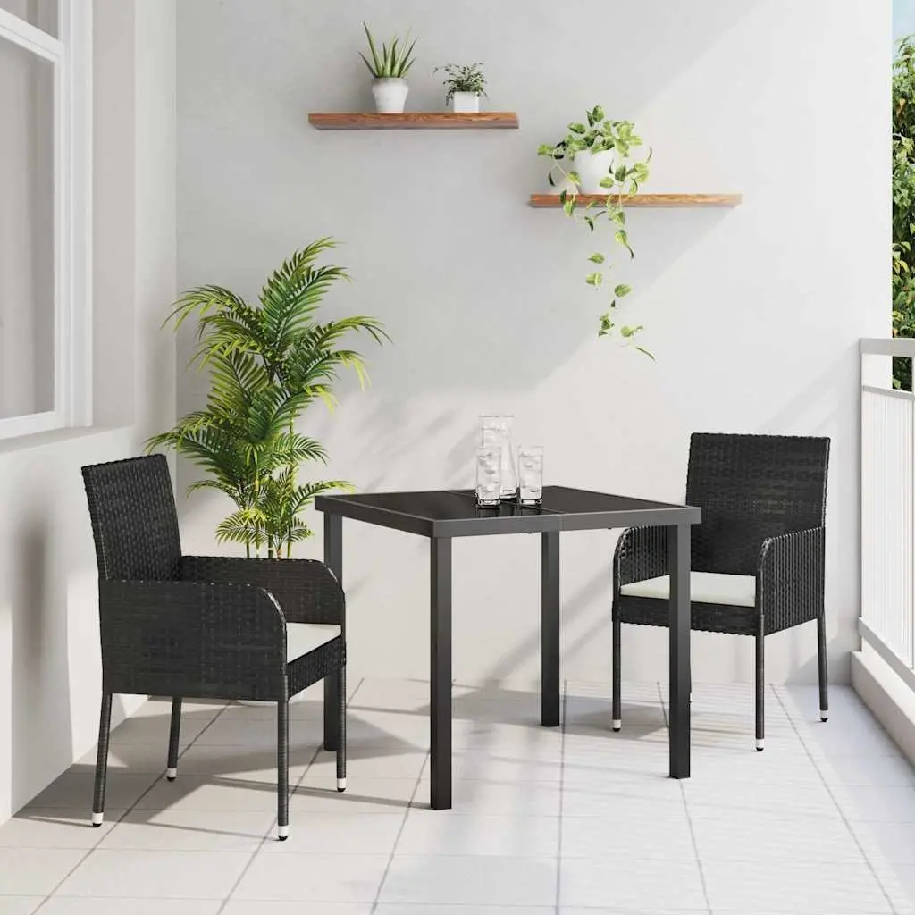 Garden Dining Set 3 Pieces Outdoor Furniture Cushioned Seating Black