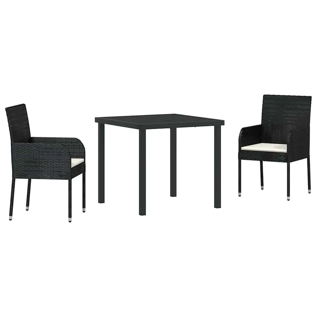 Garden Dining Set 3 Pieces Outdoor Furniture Cushioned Seating Black
