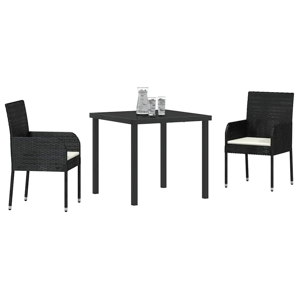 Garden Dining Set 3 Pieces Outdoor Furniture Cushioned Seating Black