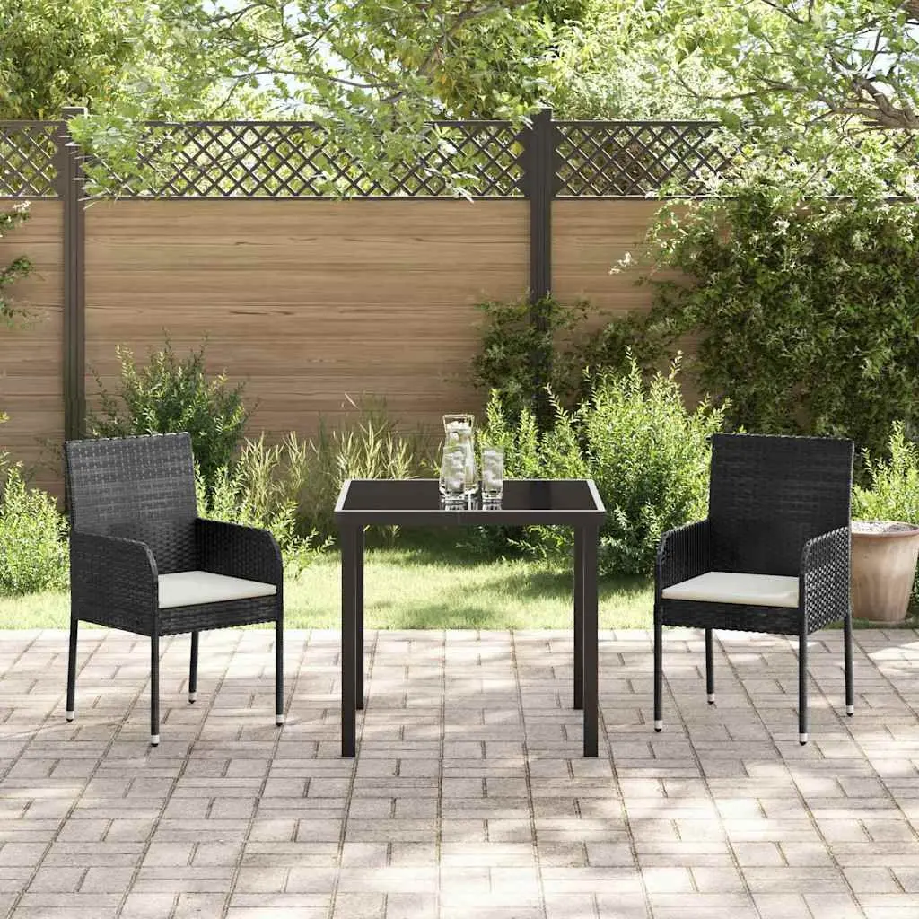 Garden Dining Set 3 Pieces Outdoor Furniture Cushioned Seating Black