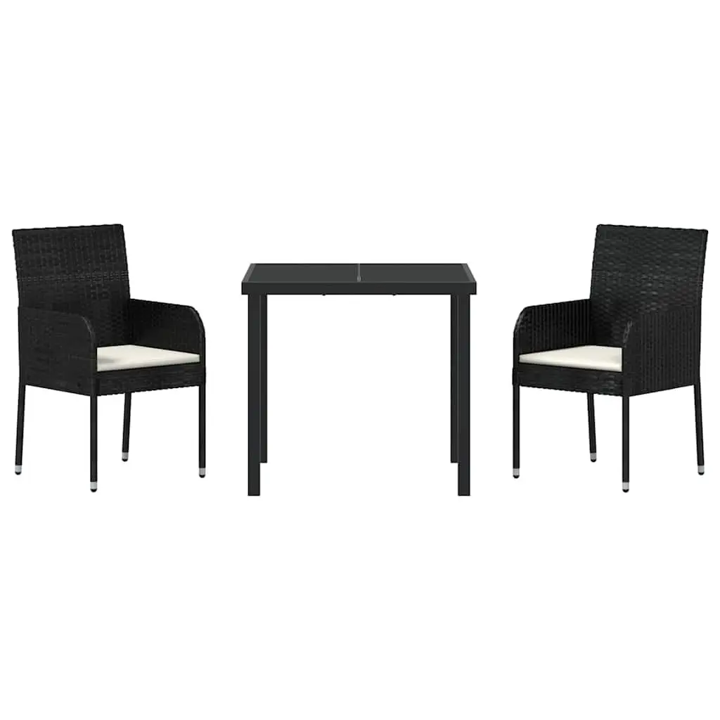 Garden Dining Set 3 Pieces Outdoor Furniture Cushioned Seating Black
