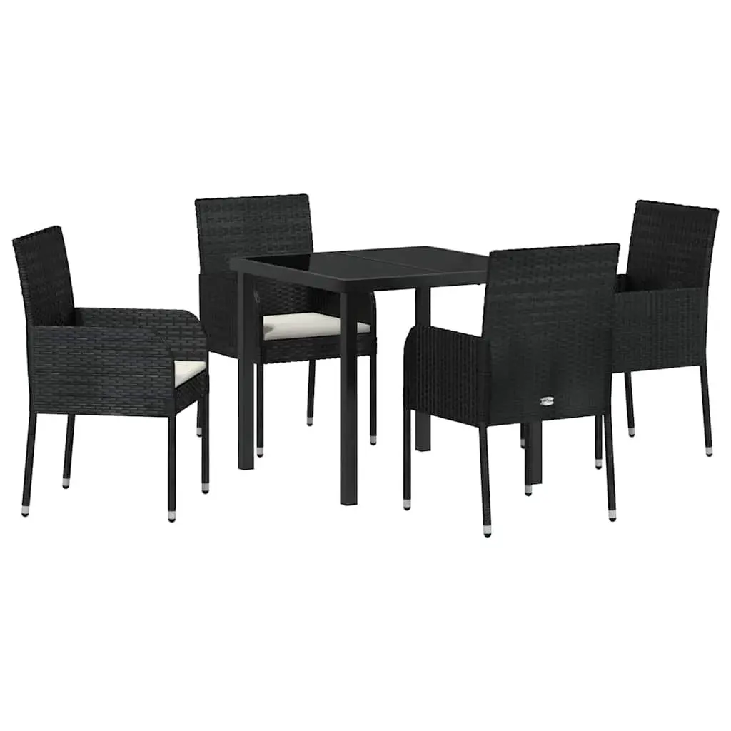 Garden Dining Set Poly Rattan Black 5 Piece Outdoor Furniture with Cushions