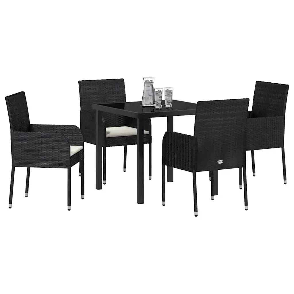 Garden Dining Set Poly Rattan Black 5 Piece Outdoor Furniture with Cushions