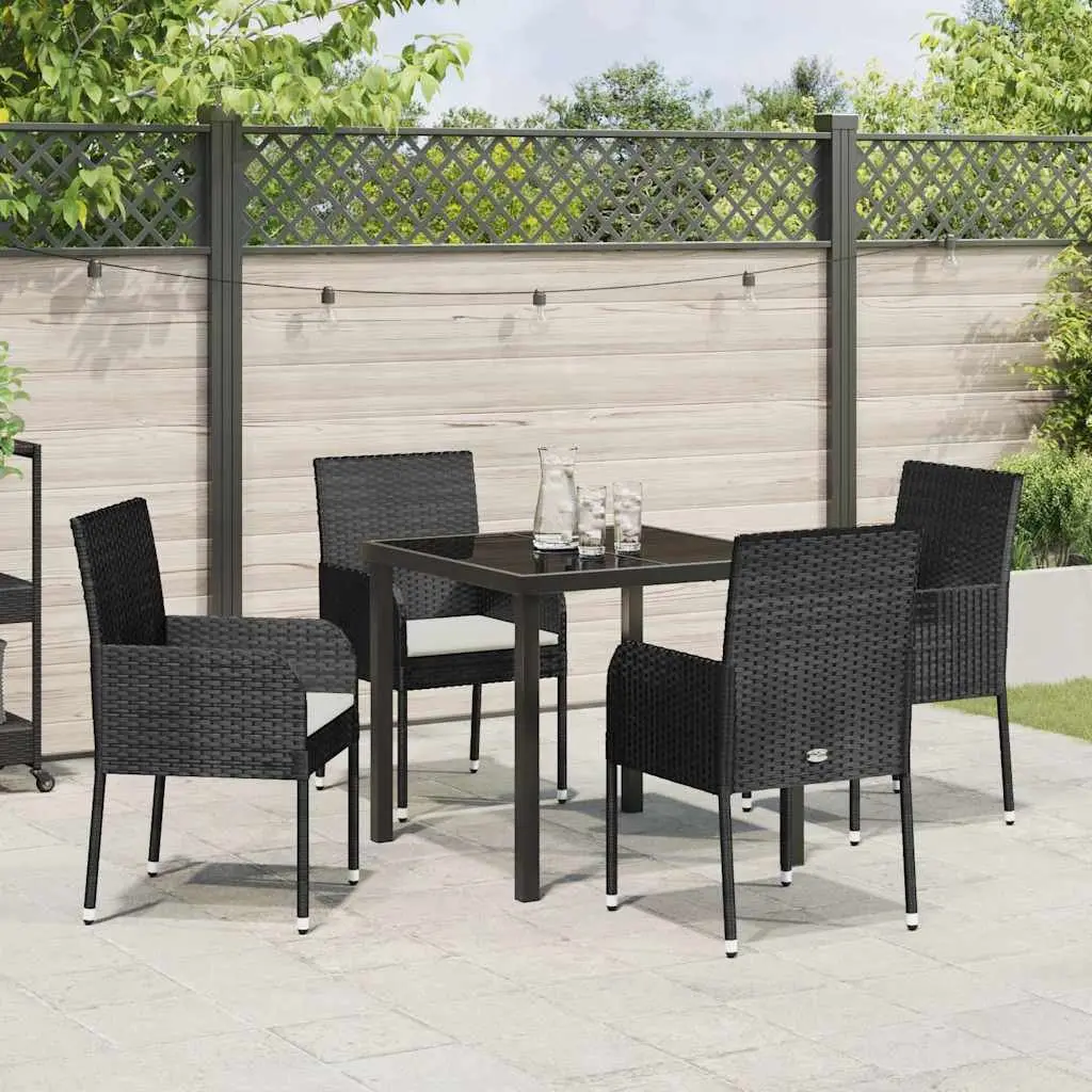 Garden Dining Set Poly Rattan Black 5 Piece Outdoor Furniture with Cushions