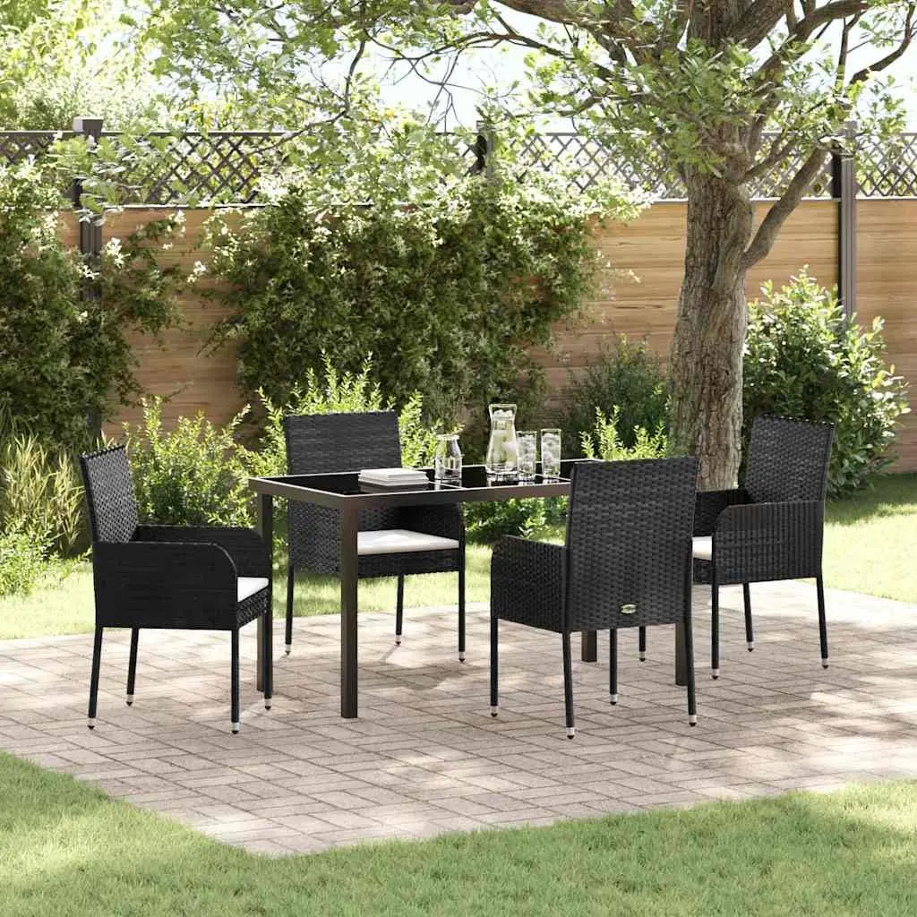Garden Dining Set Contemporary Outdoor Furniture 5 Piece Black Poly Rattan