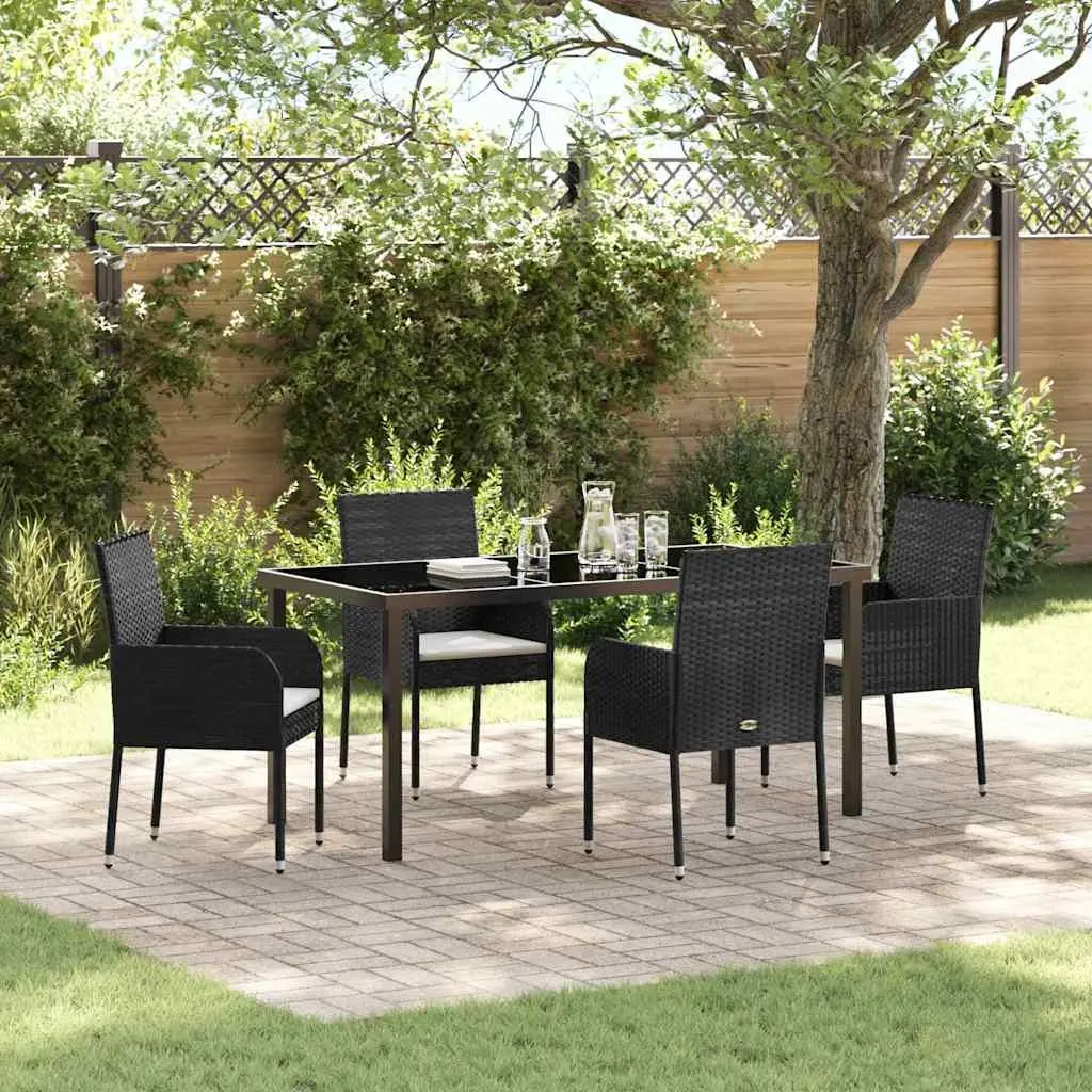 Garden Dining Set Poly Rattan Black 5 Piece with Cushions