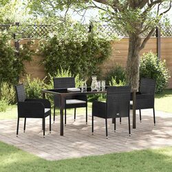 Garden Dining Set 5 Piece Outdoor Furniture Poly Rattan Black with Cushions