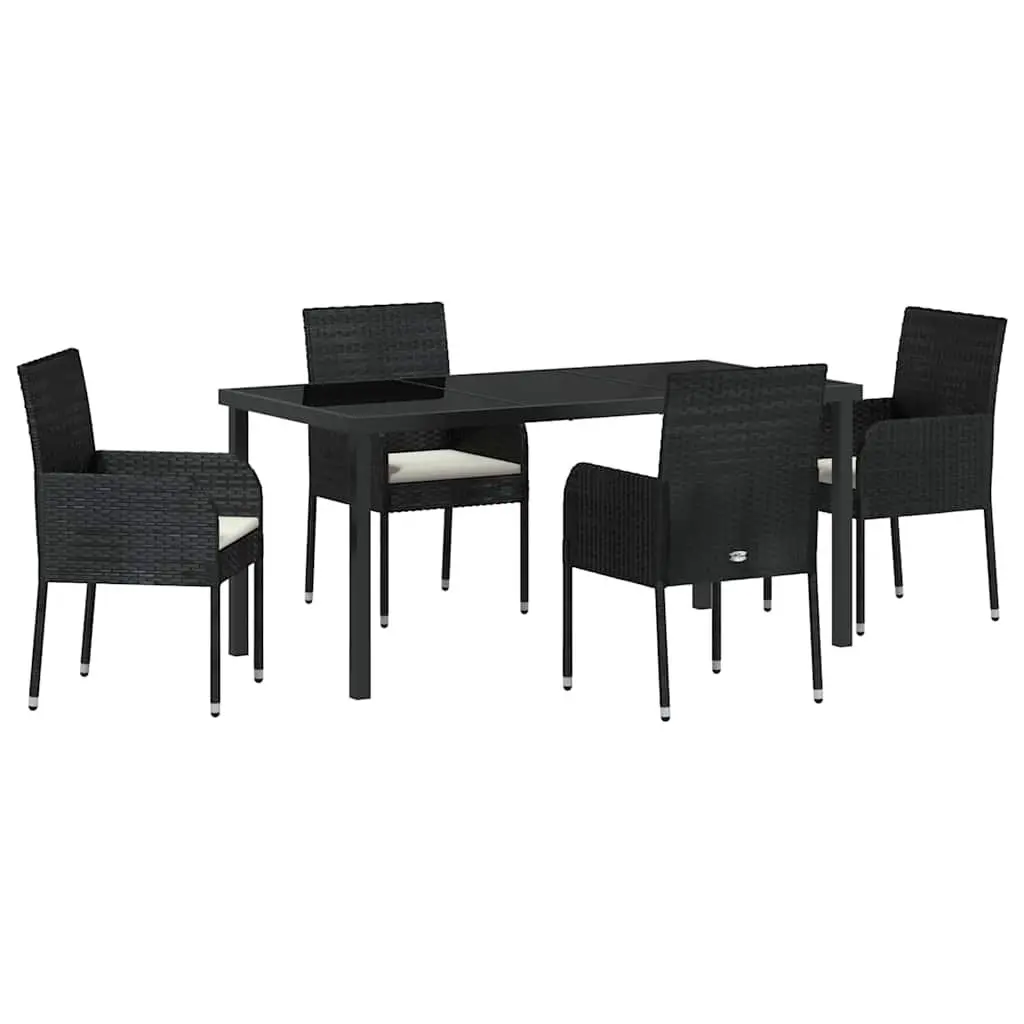 Garden Dining Set Poly Rattan Black 5 Piece with Cushions